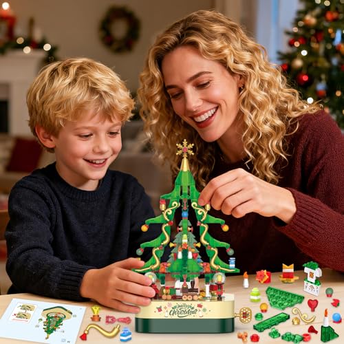 Christmas Tree Building Block Toy Set with Rotating Music Box F655982
