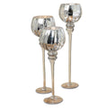 Set of 3 Silver Mercury Glass Candle Holders M393
