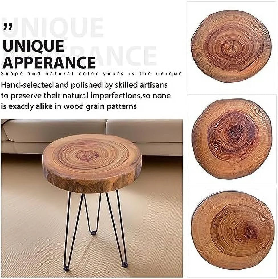 Rustic Old Elm Wood Round Accent Table with 3-Leg Metal Stand B9034