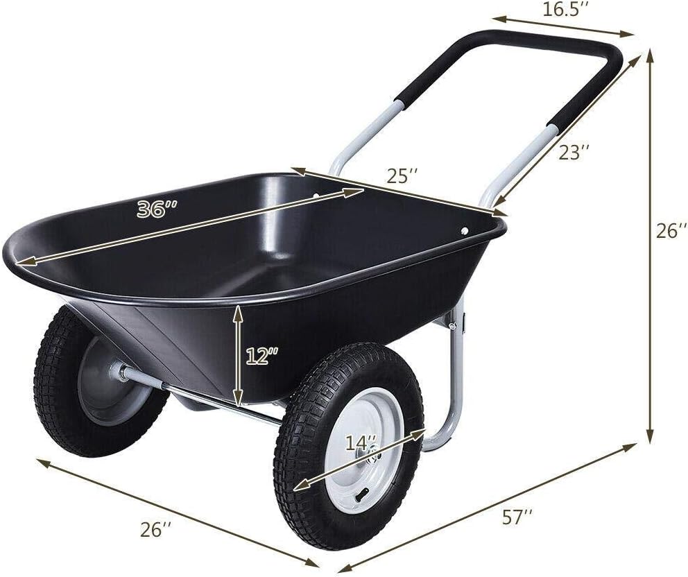 Black Wheelbarrow Garden Cart with Wheels U168211