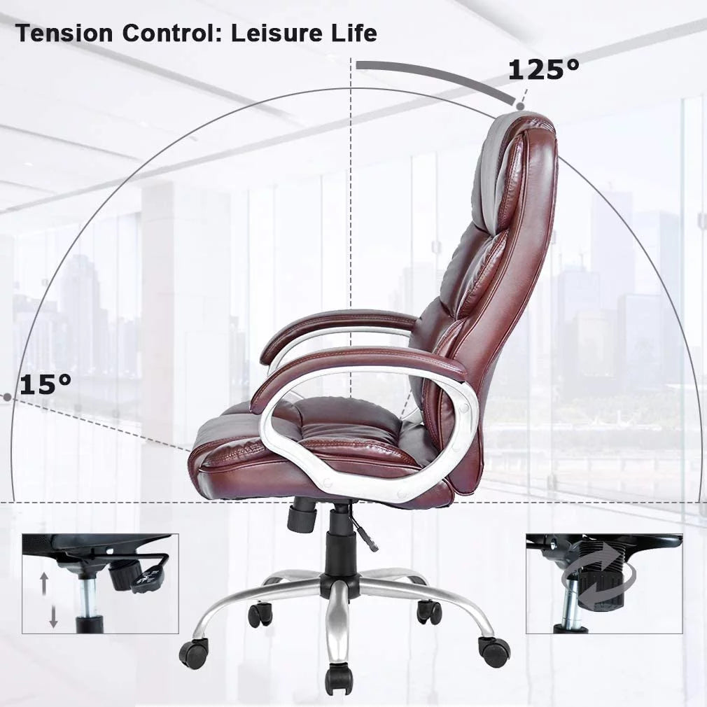 Brown Leather Ergonomic Office Chair with Headrest L11501