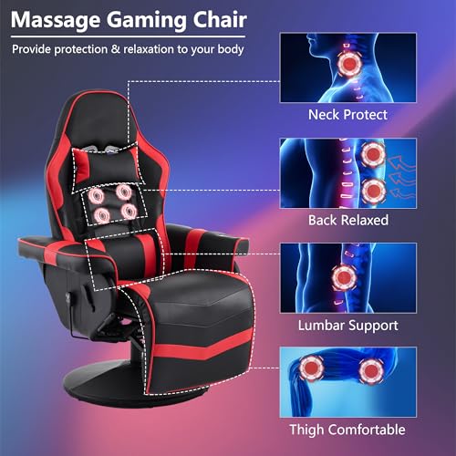 Blue Massage Gaming Chair with Footrest W8656