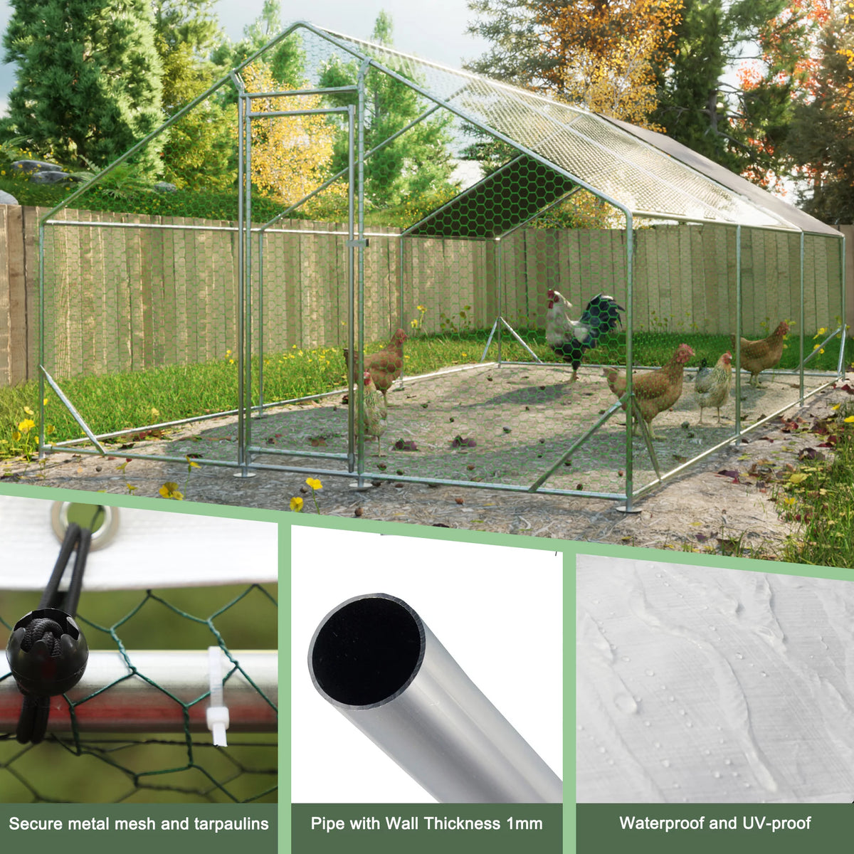 Large Metal Walk-in Chicken Coop with Waterproof Cover M5872
