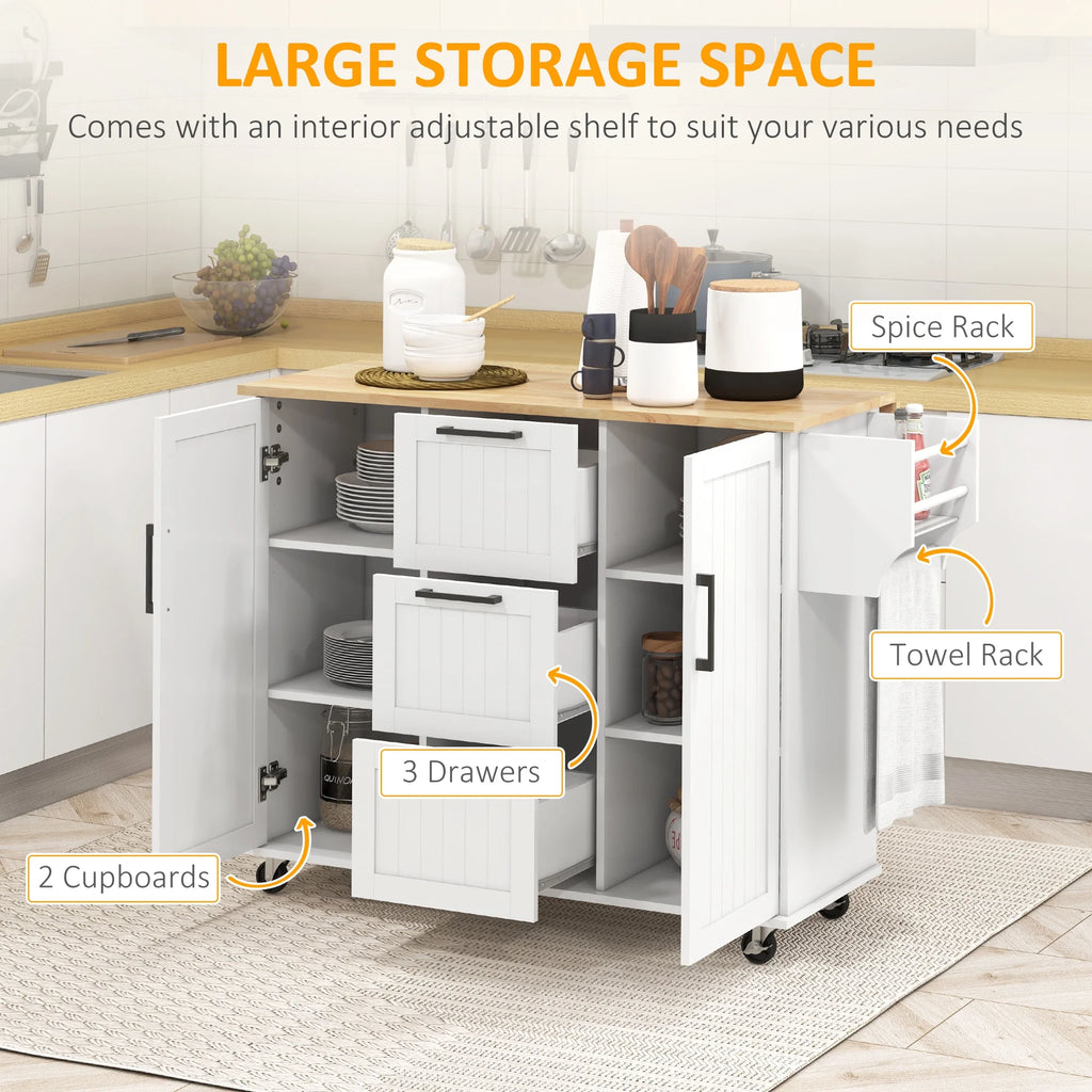 White Kitchen Island on Wheels H284569