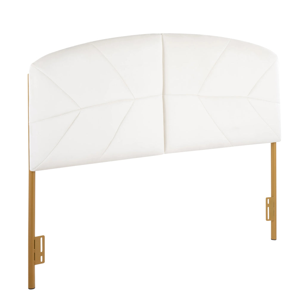 Queen Headboard in Gold Steel and Cream Velvet A711