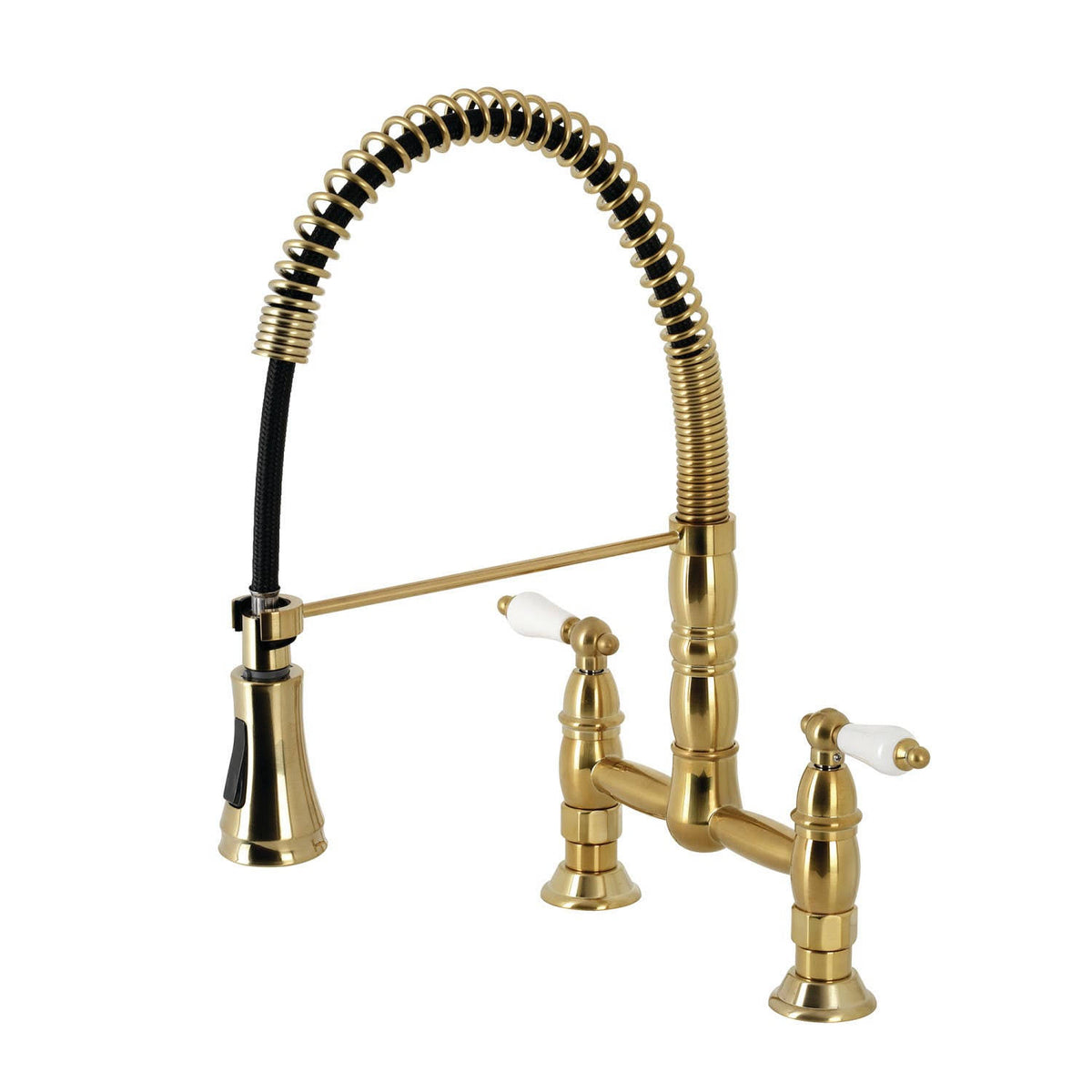 Brushed Brass Two-Handle Pull-Down Kitchen Faucet E860