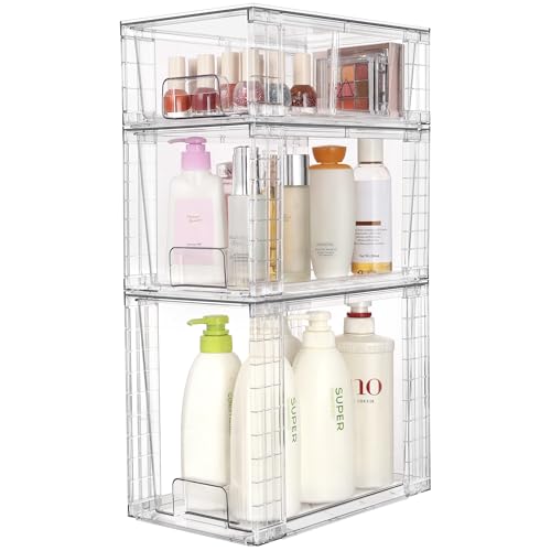 3 Pack Clear Stackable Plastic Storage Drawers D52104