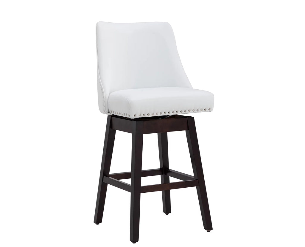 27.5 Inch White Faux Leather Swivel Bar Stool Set of 2 G953345