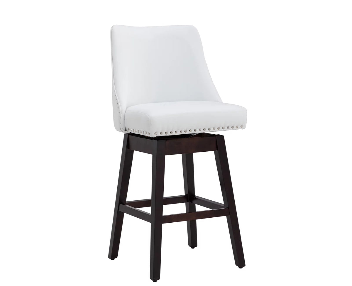 27.5 Inch White Faux Leather Swivel Bar Stool Set of 2 G953345