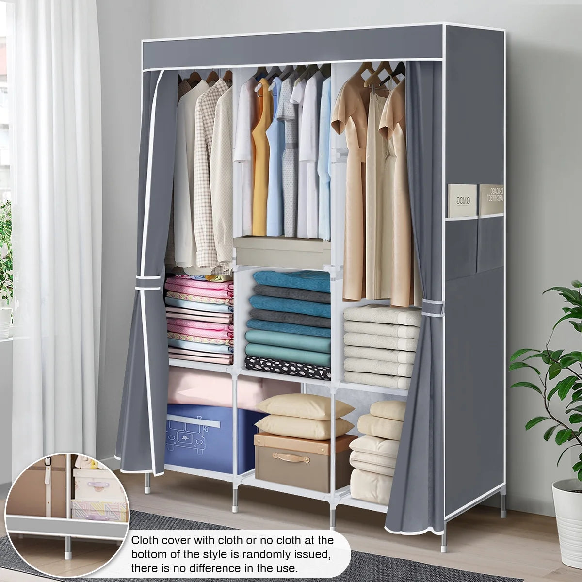 Portable Closet with Cover 50x17x67inch Gray N61959