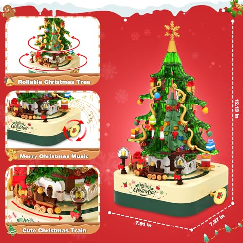 Christmas Tree Building Block Toy Set with Rotating Music Box F655982