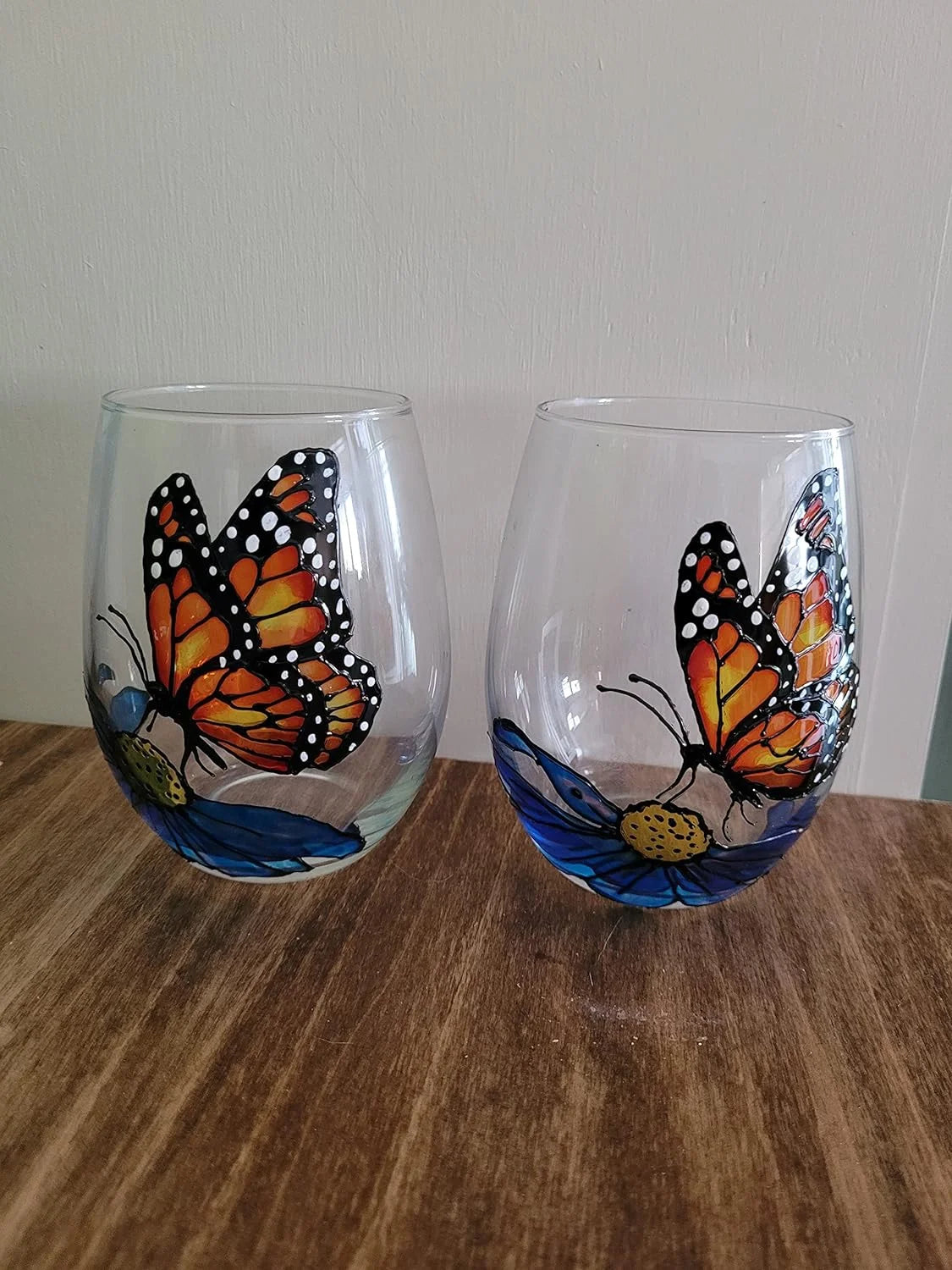 Hand Painted Stemless Wine Glasses Set Of 2 T42949