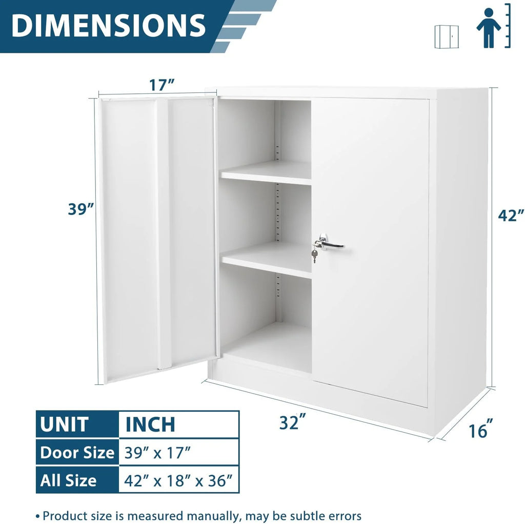 42 In White Metal Storage Cabinet with Locking Doors and 2 Adjustable Shelves C889226