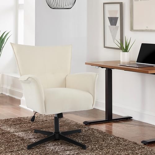 No Wheels Linen Fabric Swivel High-Back Accent Chair with Metal Legs C736799