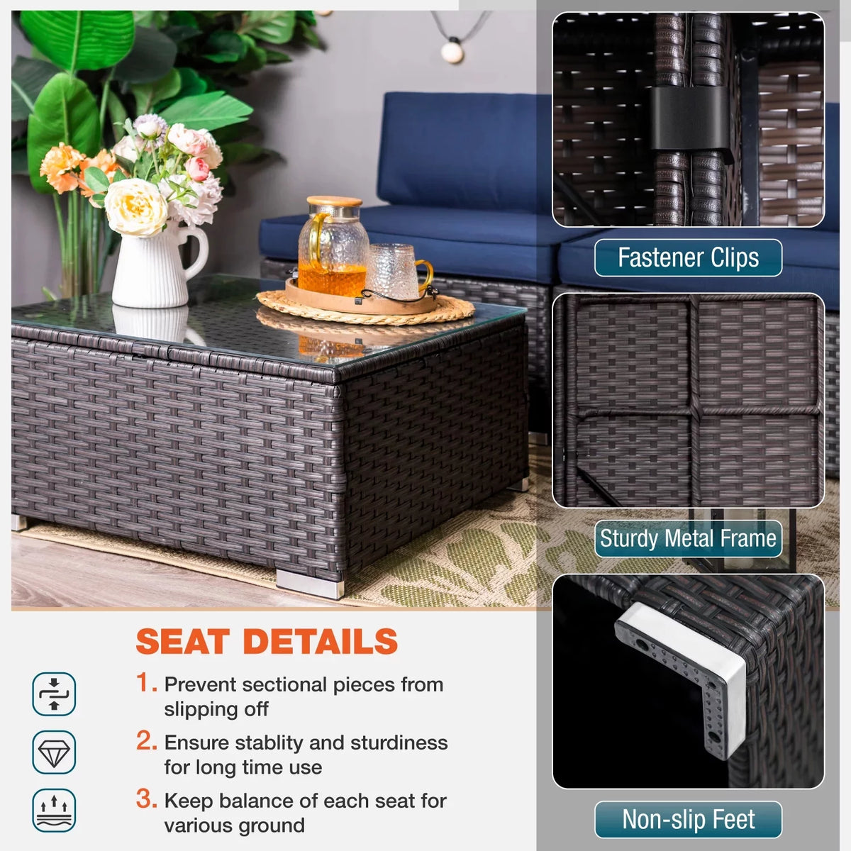 8 PCS Outdoor Patio Furniture Set with Fire Pit Table Y7701