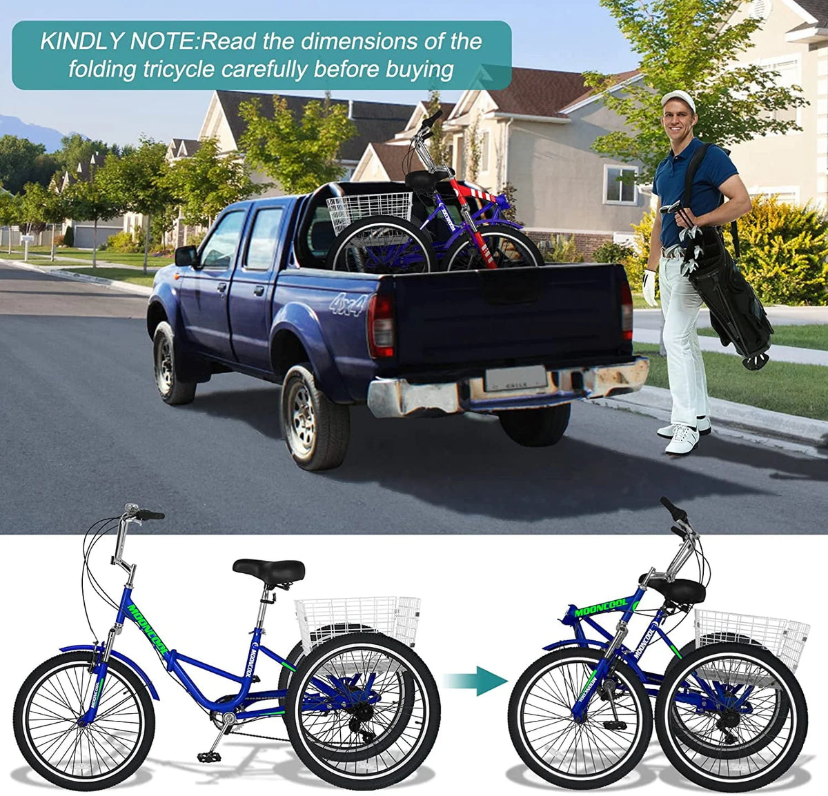 7 Speed Folding Adult Tricycle with Basket L7074