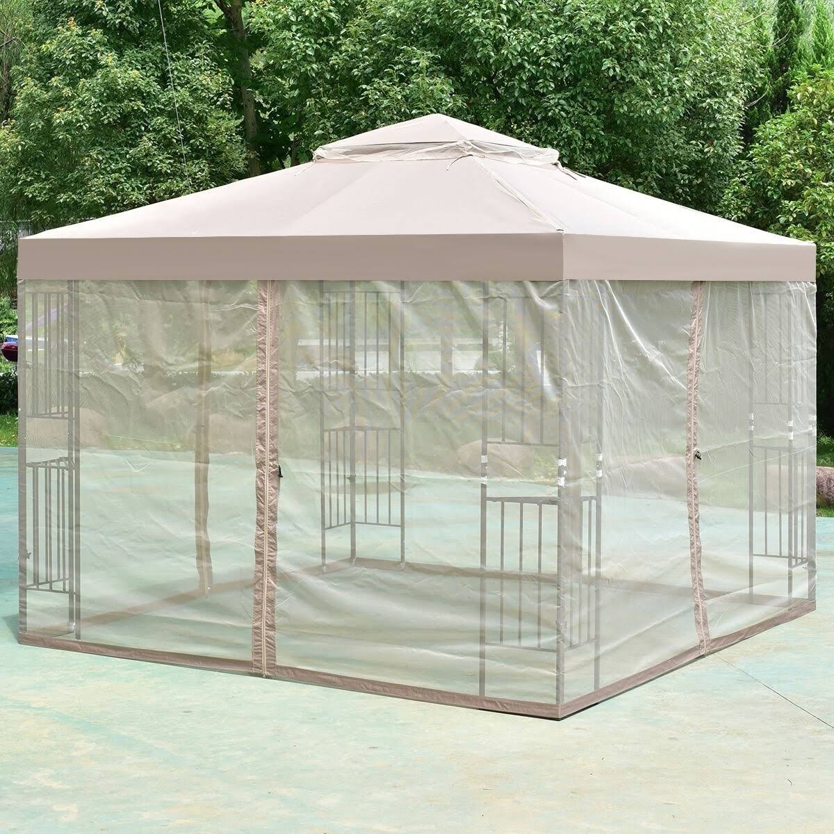 10 x 10 ft Outdoor Patio Gazebo with Taupe Brown Canopy and Mesh Sidewalls O759
