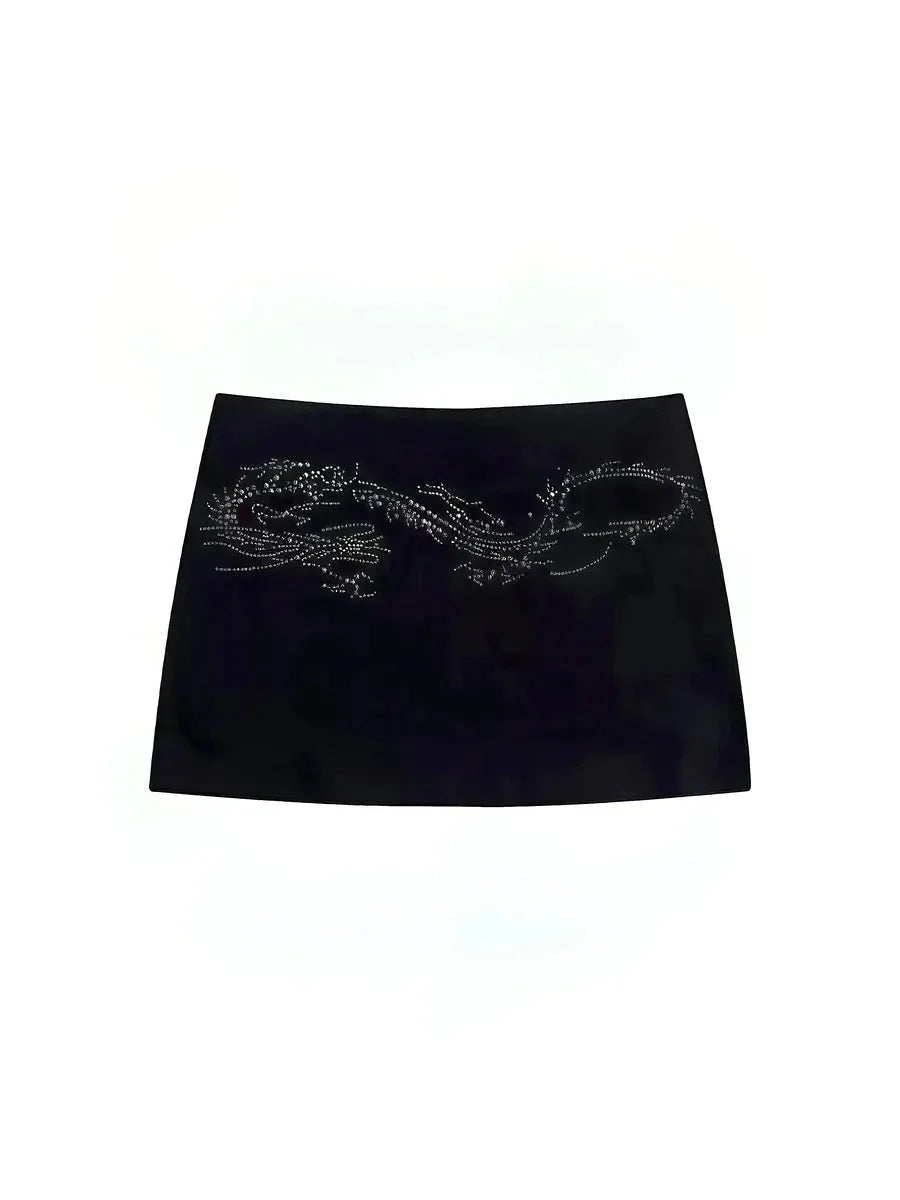 Rhinestone Dragon Pattern Low Waisted Skirt B310