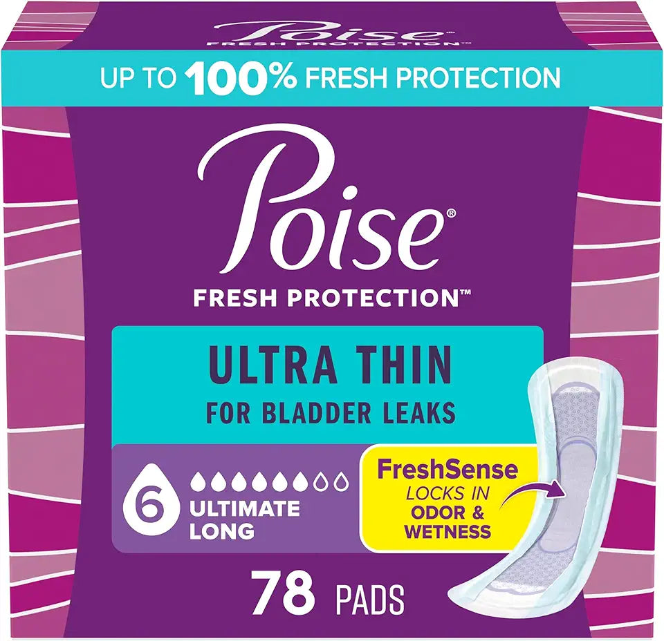 Ultra Thin Incontinence Pads, 6 Drop Absorbency, Long Length, 78 Count E955972