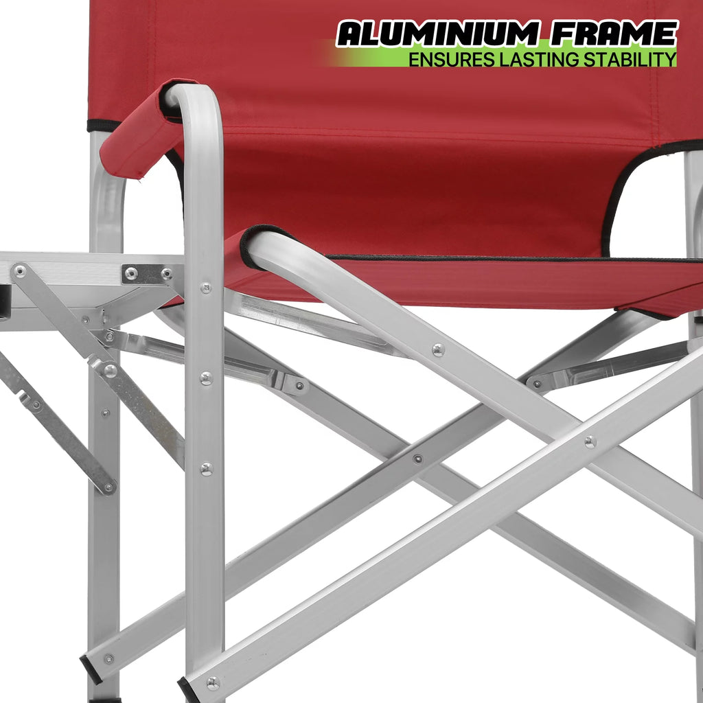 Foldable Camping Director Chair with Side Table & Storage Pocket, Red X121423