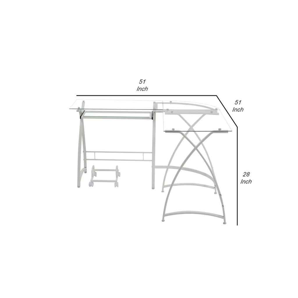 L Shape Computer Desk with CPU Holder and Casters, White D1315