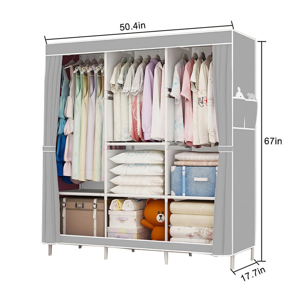 Portable Closet with Cover 50x17x67inch Gray N61959