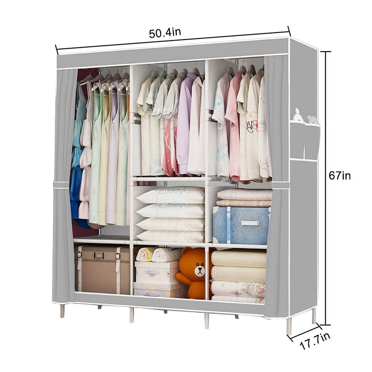 Portable Closet with Cover 50x17x67inch Gray N61959