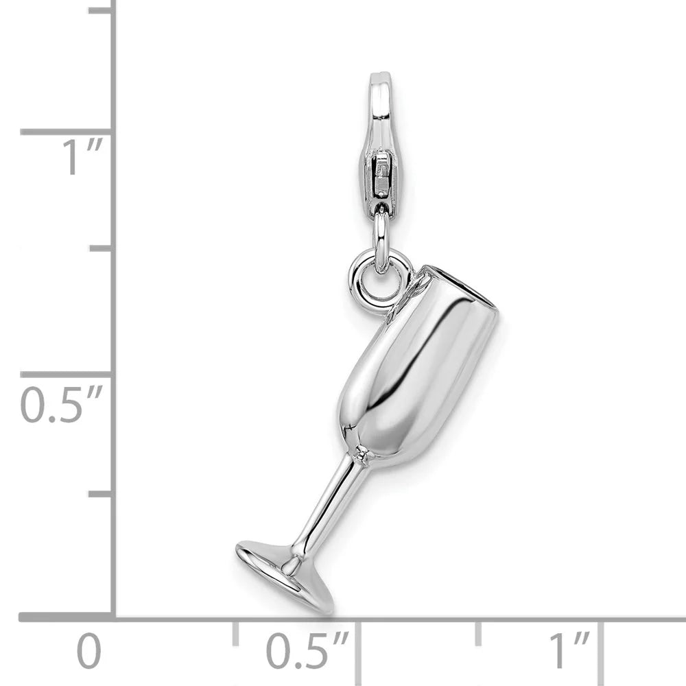 Sterling Silver Enameled Red Wine Glass Charm Pendant L328040