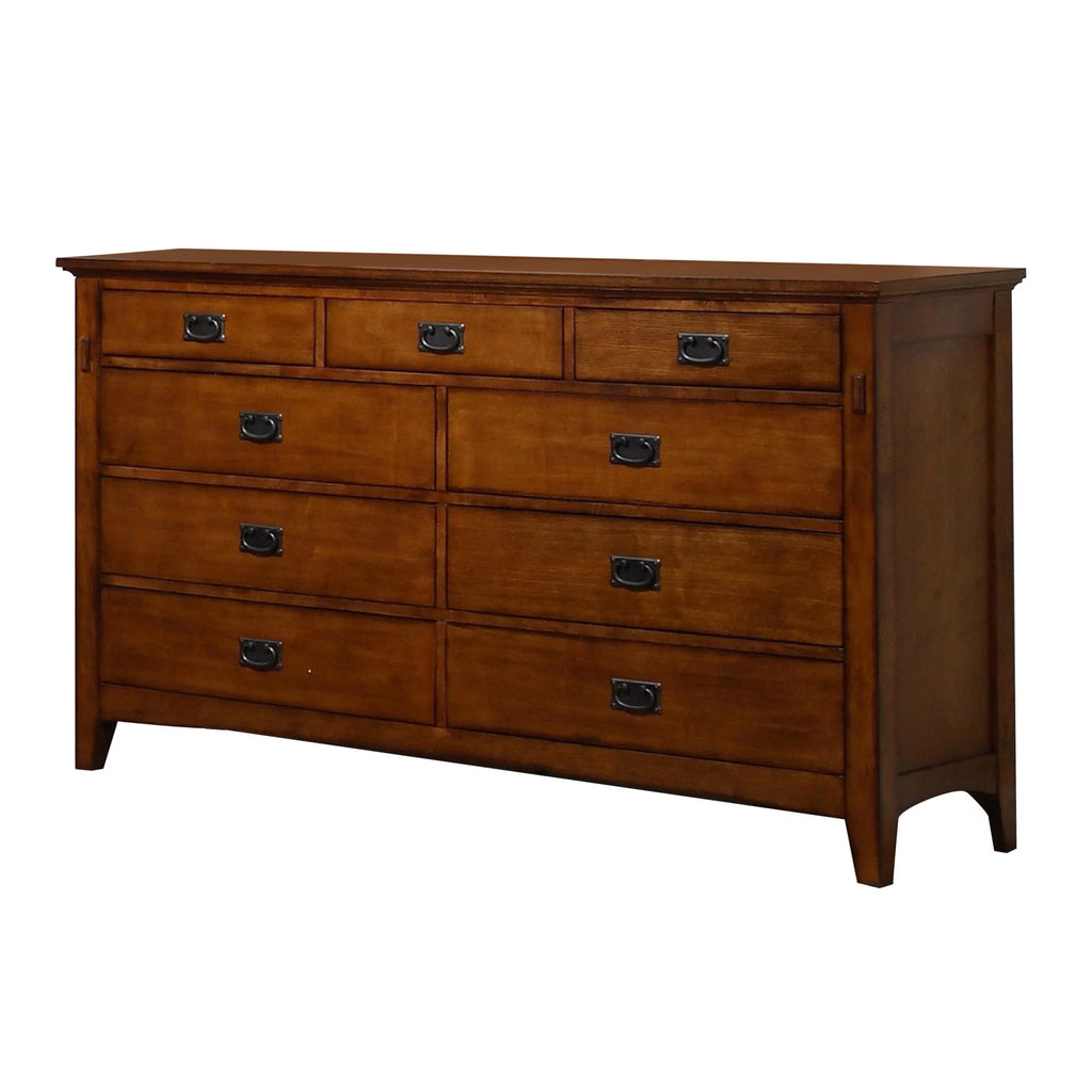 Distressed Chestnut Wood Dresser & Mirror Set J1526