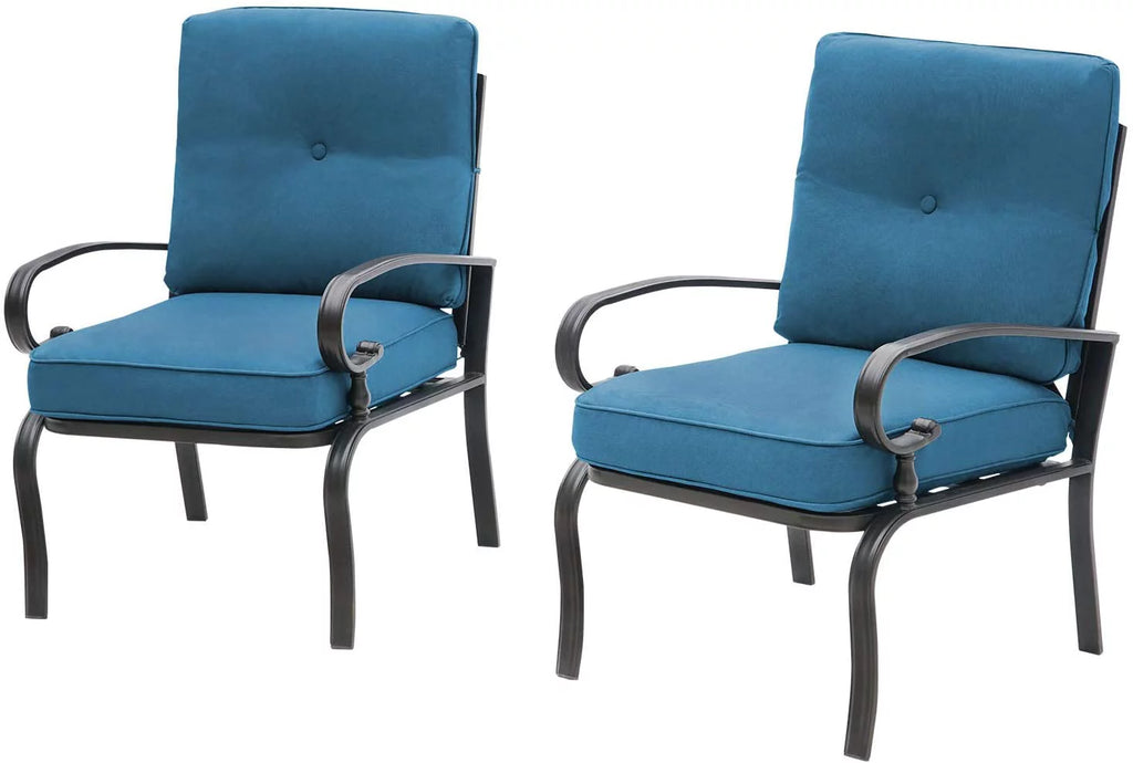 Patio Chairs Outdoor Wrought Iron Dining Chairs with Peacock Blue Cushions, Set of 2 H9997