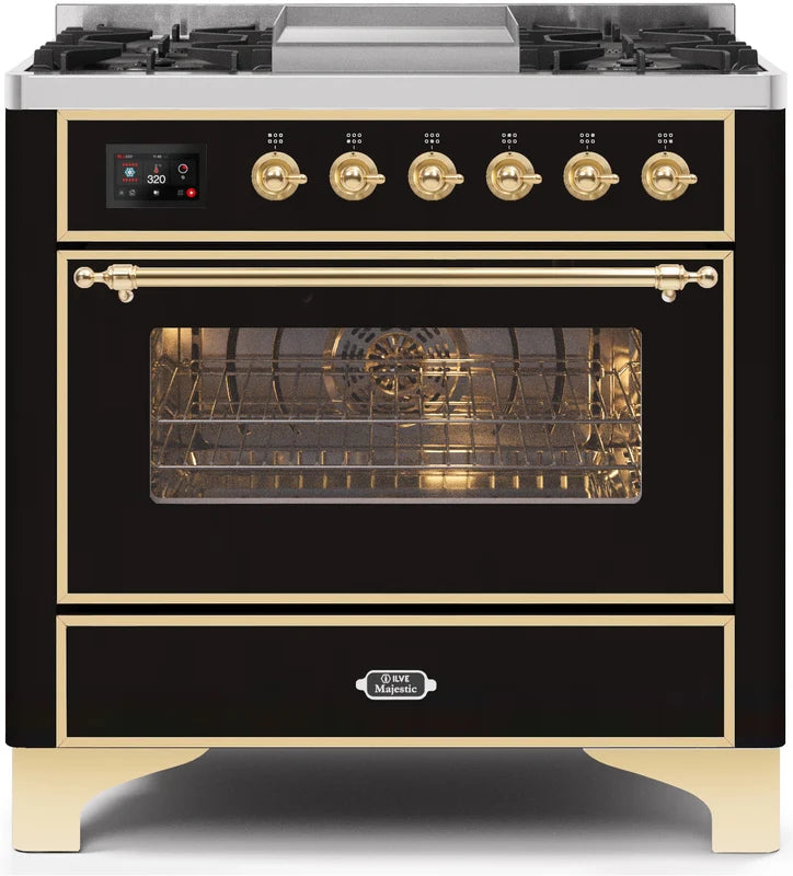 Glossy Black Dual Fuel Propane Gas Range F349