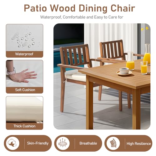 Acacia Wood Stackable Patio Dining Chairs Set of 4 with Cushions A992
