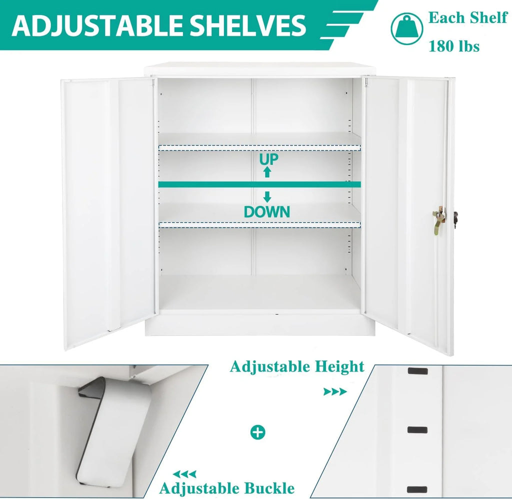 42 In White Metal Storage Cabinet with Locking Doors and 2 Adjustable Shelves C889226