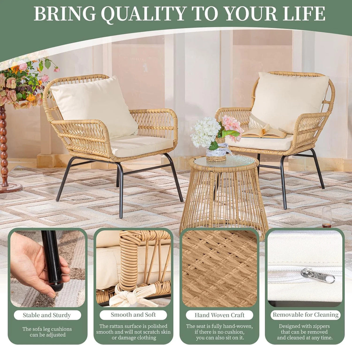 Beige Wicker Outdoor Sectional Sofa L75273