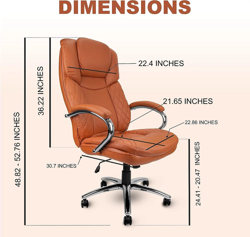 Camel Brown Big and Tall Executive Office Chair 400lbs Capacity PU Leather B796