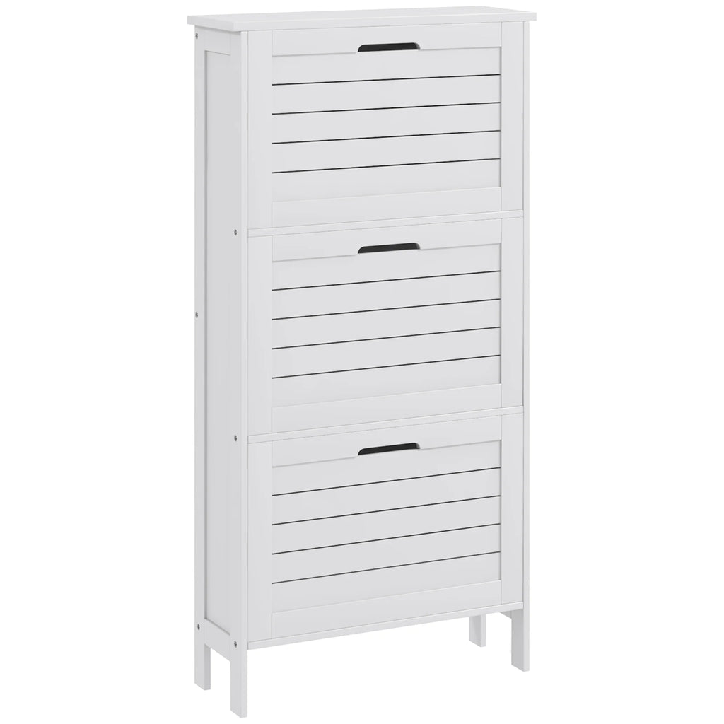 Narrow White Shoe Storage Cabinet with 3 Flip Drawers P223