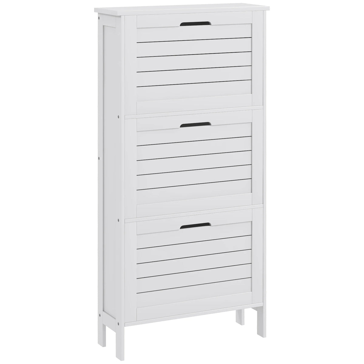 Narrow White Shoe Storage Cabinet with 3 Flip Drawers P223