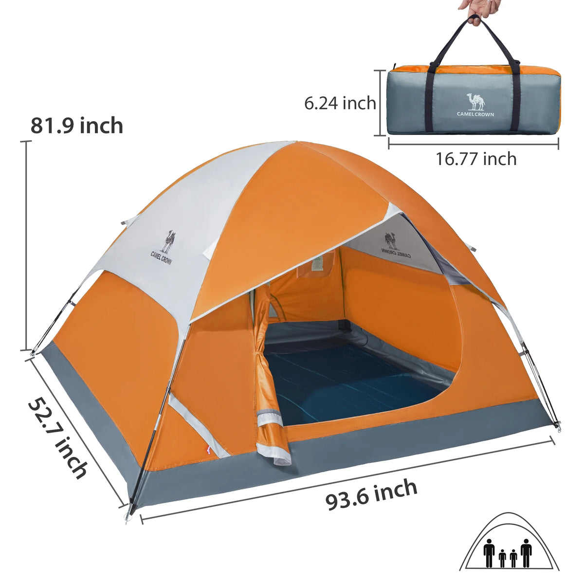 3-4 Person Waterproof Lightweight Dome Camping Tent with Carry Bag O837