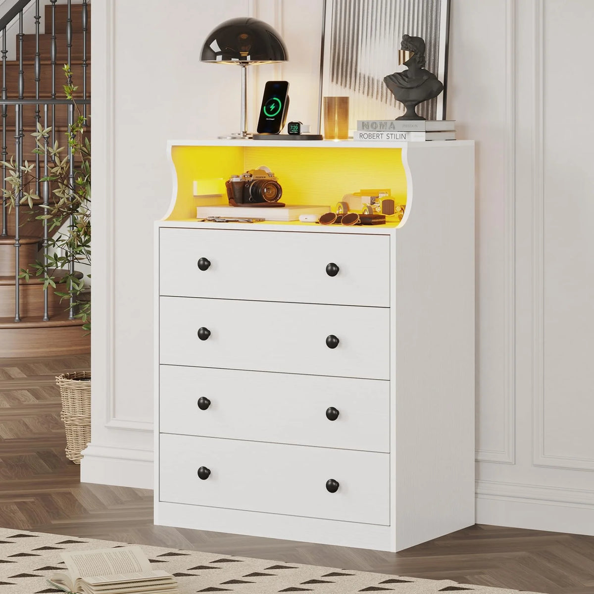 Black 4 Drawer Dresser with Charging Station U5947