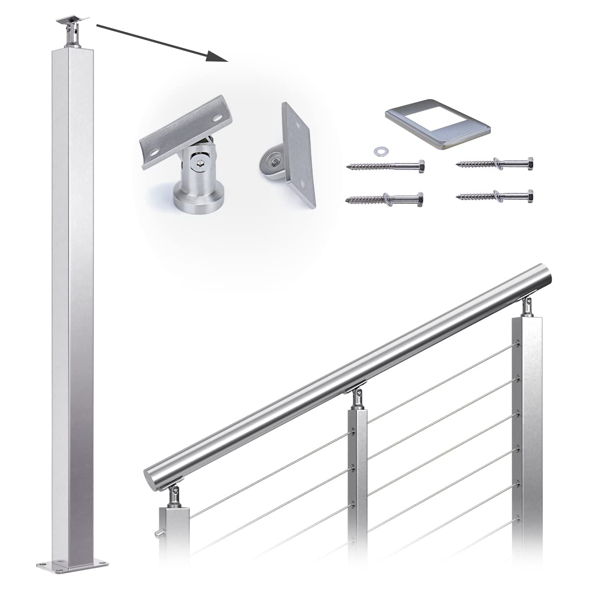 Cable Railing Corner Post 36x2x2 Surface Mount E53538
