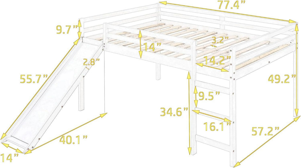 Full Size Wood Loft Bed with Slide O127448