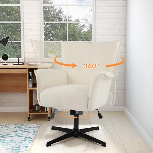 No Wheels Linen Fabric Swivel High-Back Accent Chair with Metal Legs C736799