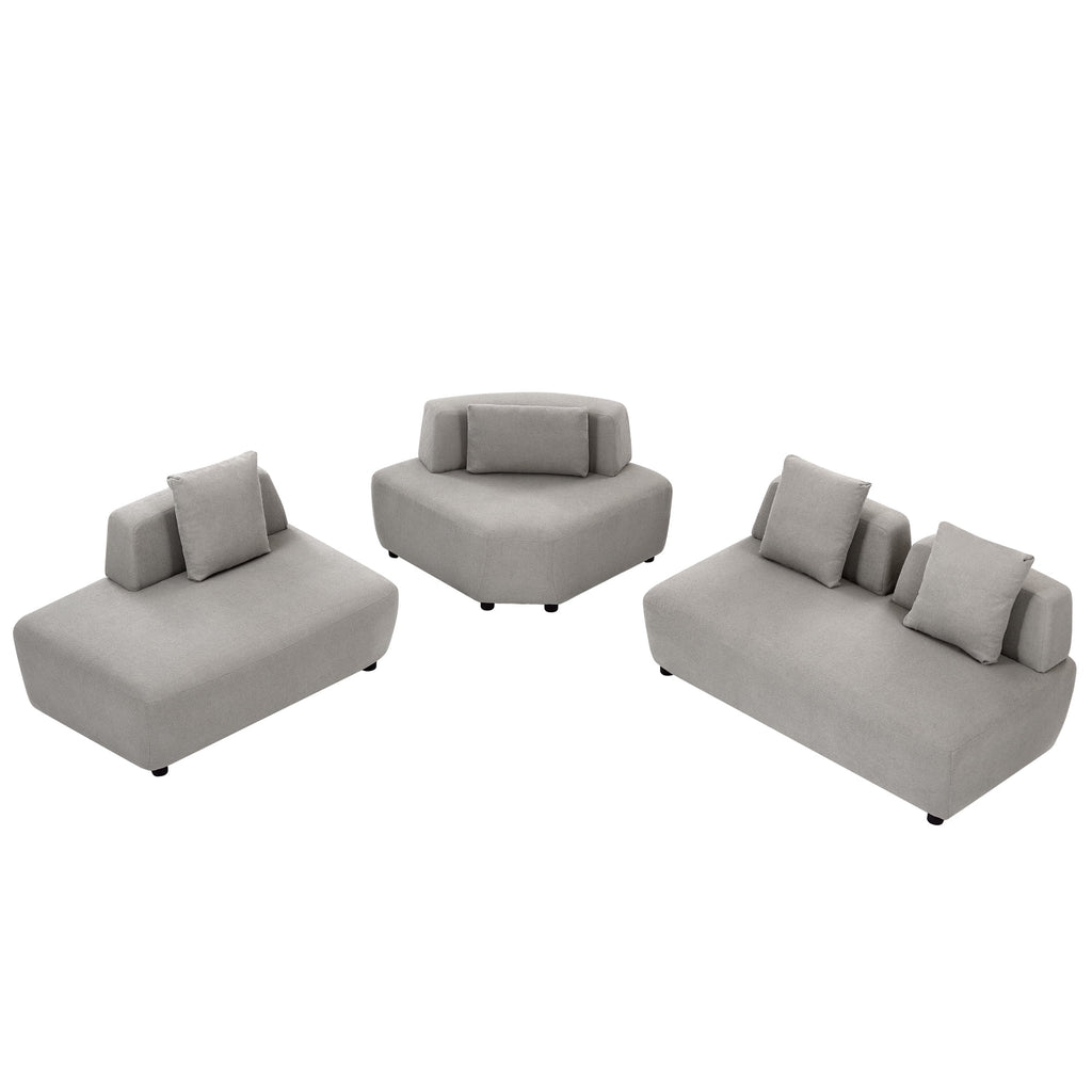 92.51" 3-Piece Grey Sectional Sofa with Removable Pillows H170