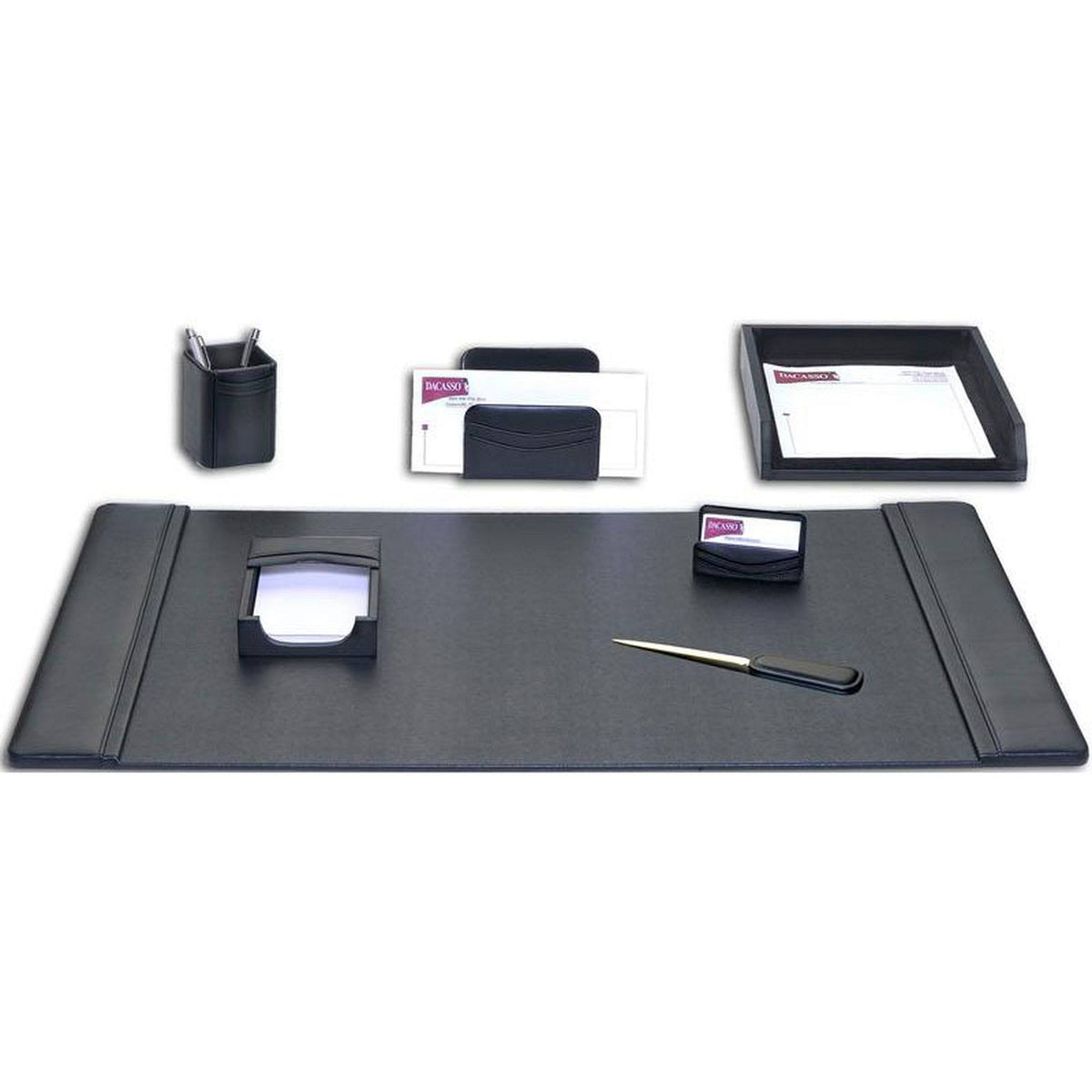 Black Leather 7-Piece Desk Set L791603