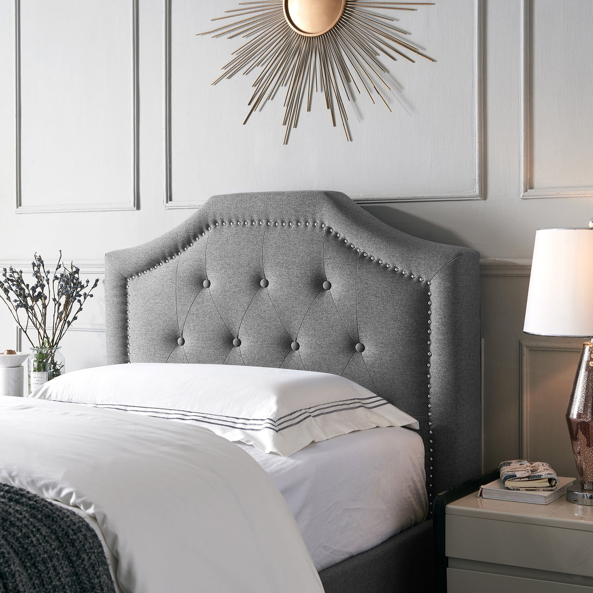 Charcoal Gray and Black Upholstered Twin Headboard Q2571