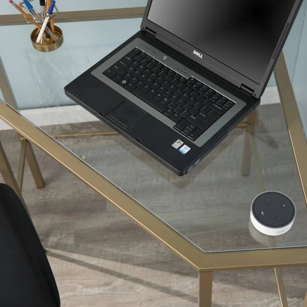 Soft Gold Metal & Glass Corner Desk D44554