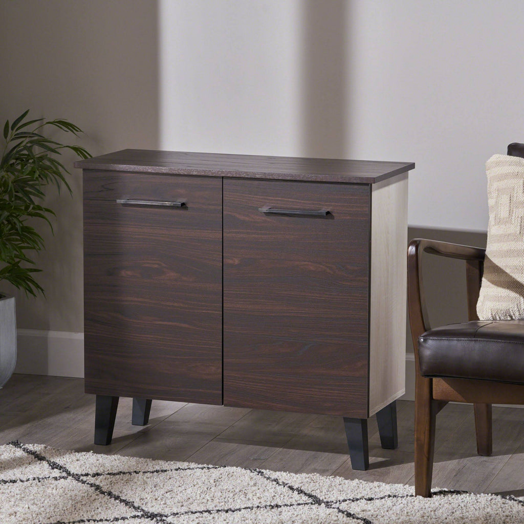 Black and Walnut Brown 3 Shelves Cabinet Q802093