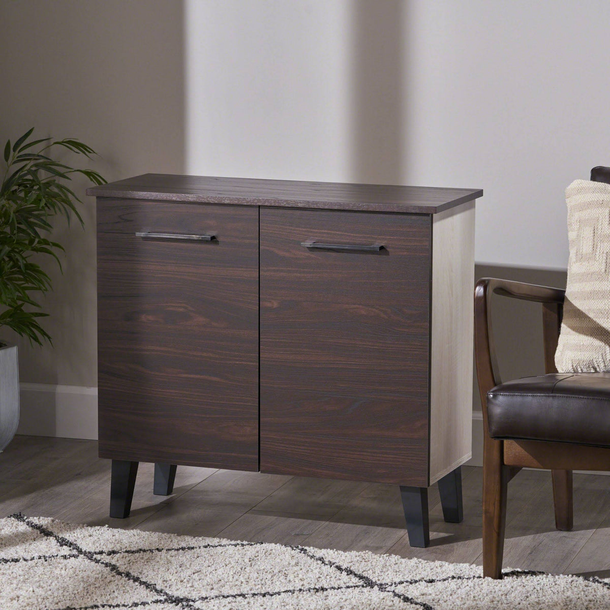 Black and Walnut Brown 3 Shelves Cabinet Q802093
