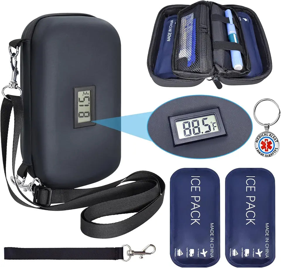 Portable Insulated Diabetic Medication Cooler Bag with Thermometer Black N611594