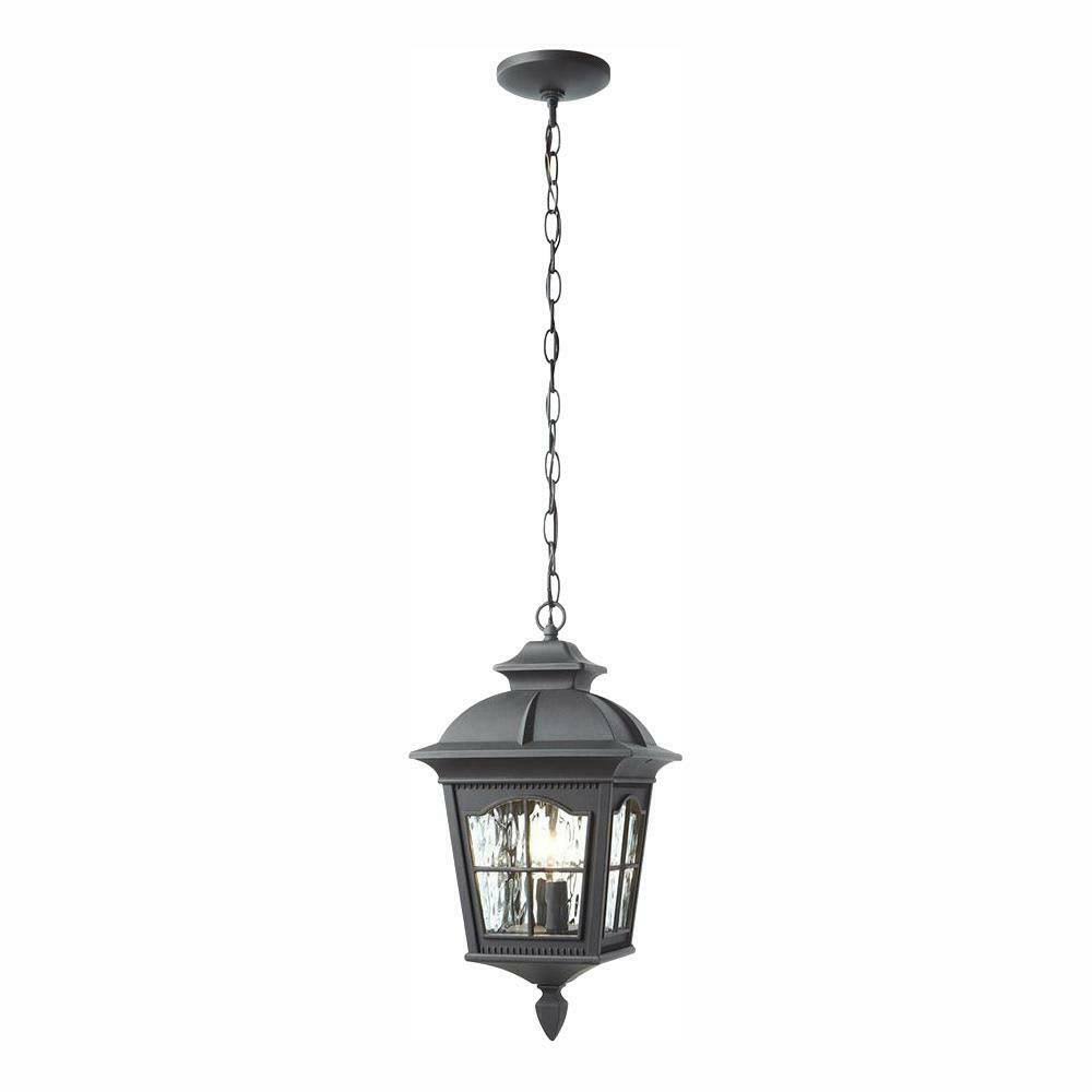 Square Black 2-Light Hanging Lantern with Clear Water Glass N259